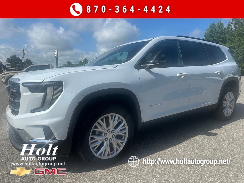 2026 GMC Acadia Elevation in Glacier White Tricoat — front three-quarter view