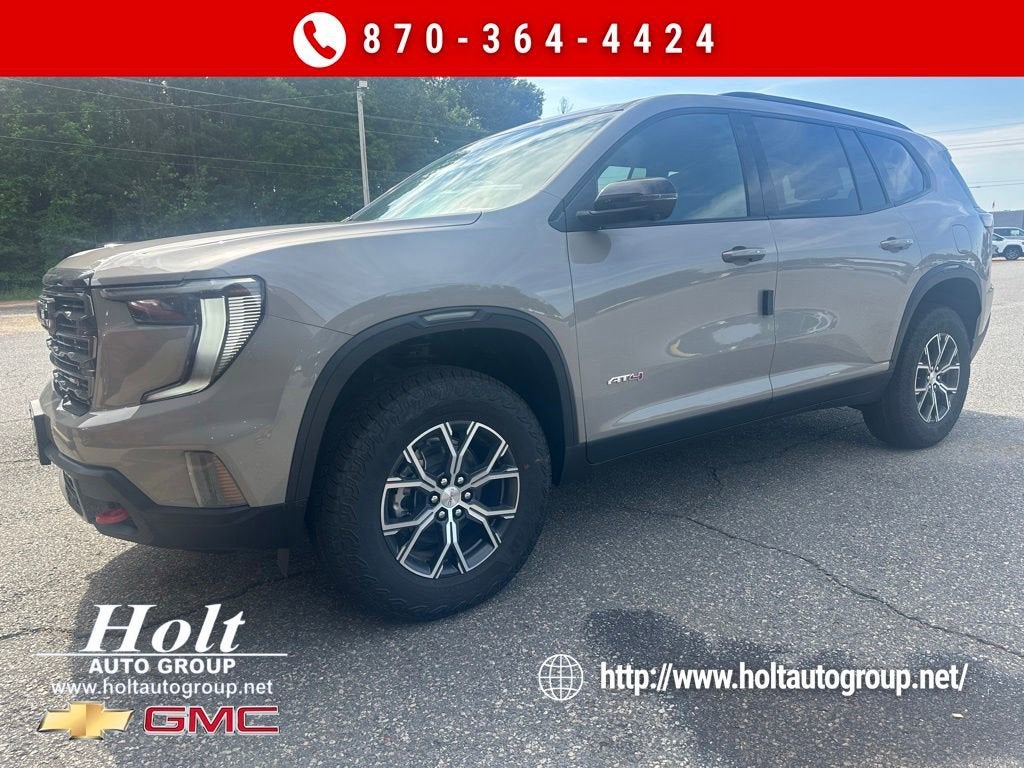 2026 GMC Acadia AT4 in Riverstone Metallic — front three-quarter view