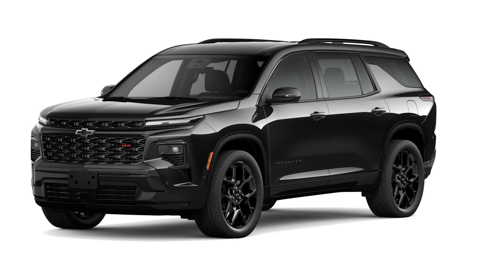 2026 Chevrolet Traverse RS in Mosaic Black Metallic — front three-quarter view